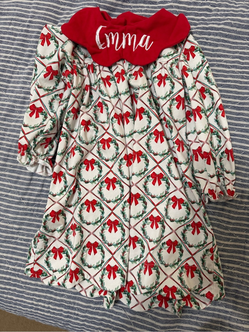 Personalized Red Collar Holiday Wreath Dress